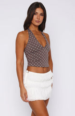 Have To Getaway Halter Top Chocolate Polka Dot