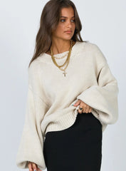 Harmony Balloon Sleeve Knit Sweater Beige