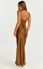Rumi Midi Dress - Rushed Bodiest Satin Dress in Chocolate