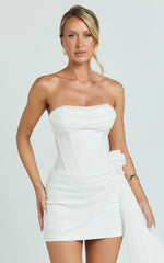 Riley Mini Dress - Strapless Draped Corset Bodycon Dress in White