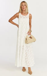 Bella Maxi Dress - Lace Shift Dress in Off White