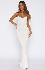 Gotta Give Me Embellished Crochet Maxi Dress Off White
