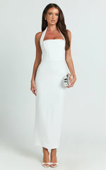 Salome Midi Dress - Halter Neck Column Dress in White