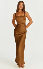 Rumi Midi Dress - Rushed Bodiest Satin Dress in Chocolate