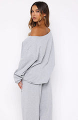 Only One Left Off Shoulder Oversized Long Sleeve Tee Grey Marle