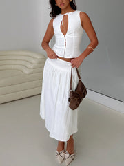 Heart Of Gold Linen Blend Midi Skirt White