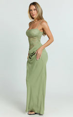Rania Maxi Dress - Contrast Lace Bodice Bias Cowl Drop Waist Dress in Sage