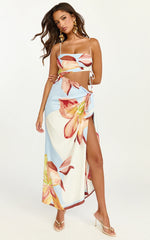 Robyn Maxi Dress - Square Neck Side Ruched Cut Out Dress in Cornflower Blue