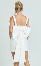 Alegra Mini Dress - Square Neck Fit And Flare Dress in Ivory