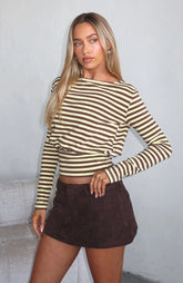 Catch My Heart Long Sleeve Top Chocolate/Banana Stripe