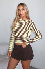 Catch My Heart Long Sleeve Top Chocolate/Banana Stripe