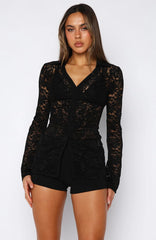 She's A Dime Long Sleeve Lace Top Black