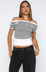 Sweet Dreams Off Shoulder Top White/Black Stripe