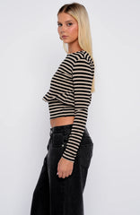 Catch My Heart Long Sleeve Top Toffee/Black Stripe