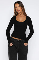Whisper To You Long Sleeve Top Black