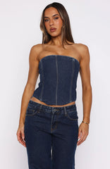 Be Mine Forever Denim Bustier Dark Blue