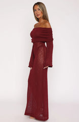 Made It Out Long Sleeve Boucle Maxi Dress Burgundy