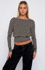 Catch My Heart Long Sleeve Top Toffee/Black Stripe