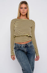 Catch My Heart Long Sleeve Top Chocolate/Banana Stripe