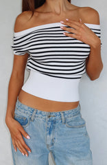 Sweet Dreams Off Shoulder Top White/Black Stripe