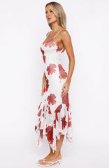 Castaway Midi Dress White Scarlet Bloom