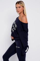 Topic Of Discussion Off Shoulder Oversized Long Sleeve Tee Navy