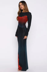 No Halo Long Sleeve Maxi Dress Midnight Scarlet