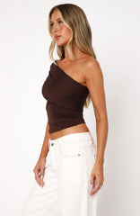 Don't Worry About It One Shoulder Top Chocolate