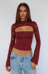Devoted Love Long Sleeve Top Burgundy