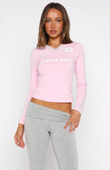 Forever Mine Long Sleeve V Neck Baby Tee Pink