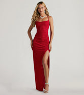 Amirah Formal Glitter Cowl Neck Column Dress