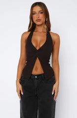 Beginning To Wonder Halter Top Chocolate