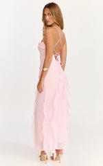 Connie Midi Dress - Ruffle Detail Dress in Pink