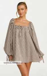 Brixton Mini Dress - Square Neck Smock Dress in Chocolate