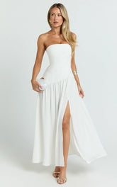 Nadiane Maxi Dress - Strapless Asymmetric Drop Waist Dress in Off White