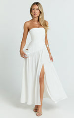 Nadiane Maxi Dress - Strapless Asymmetric Drop Waist Dress in Off White
