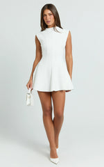 Becky Mini Dress - High Neck Sleeveless Fit And Flare Dress in White