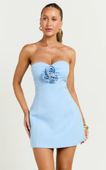 Odelle Mini Dress - Tulip Hem Cut Out 3D Floral Dress in Blue