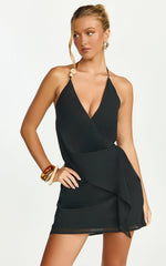 Audrey Mini Dress - Halter V Neck Dress in Black
