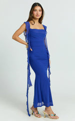 Rosha Maxi Dress - Ruffle Strap Dress in Electric Blue
