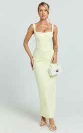 Karlie Maxi Dress - Scoop Neck Fitted Dress in Lemon