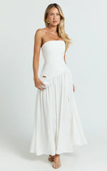 Nadiane Maxi Dress - Strapless Asymmetric Drop Waist Dress in Off White