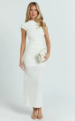 Kayrene Maxi Dress - Short Sleeve Jacquard Dress in Cream