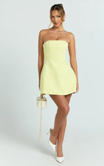Catharine Mini Dress - Strapless A Line Dress in Lemon
