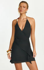 Audrey Mini Dress - Halter V Neck Dress in Black