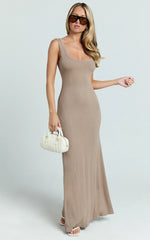 Odette Maxi Dress - Scoop Neck A Line Dress in Mocha
