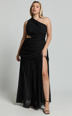 Darcy Maxi Dress - One Shoulder Side Cut Out Gathered Dress in Black