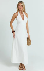 Connor Maxi Dress - Halter Neck Tie Back Dress in White
