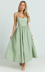 Braelyn Midi Dress - Scoop Neck Flare Dress in Sage