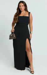 Donna Maxi Dress - Cowl Neck Column High Split Dress in Black